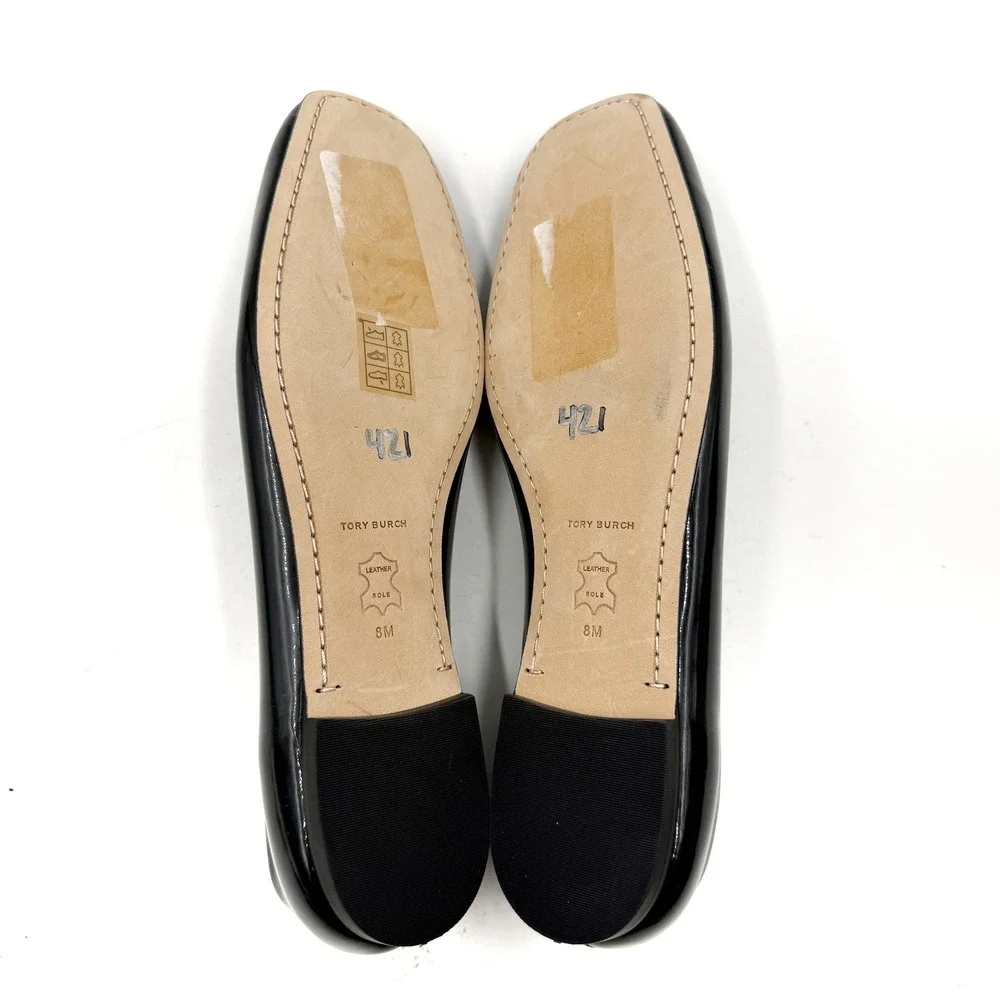 Tory Burch Georgia Ballet Flats Patent Leather Square Toe Logo Black Womens Sz 8
